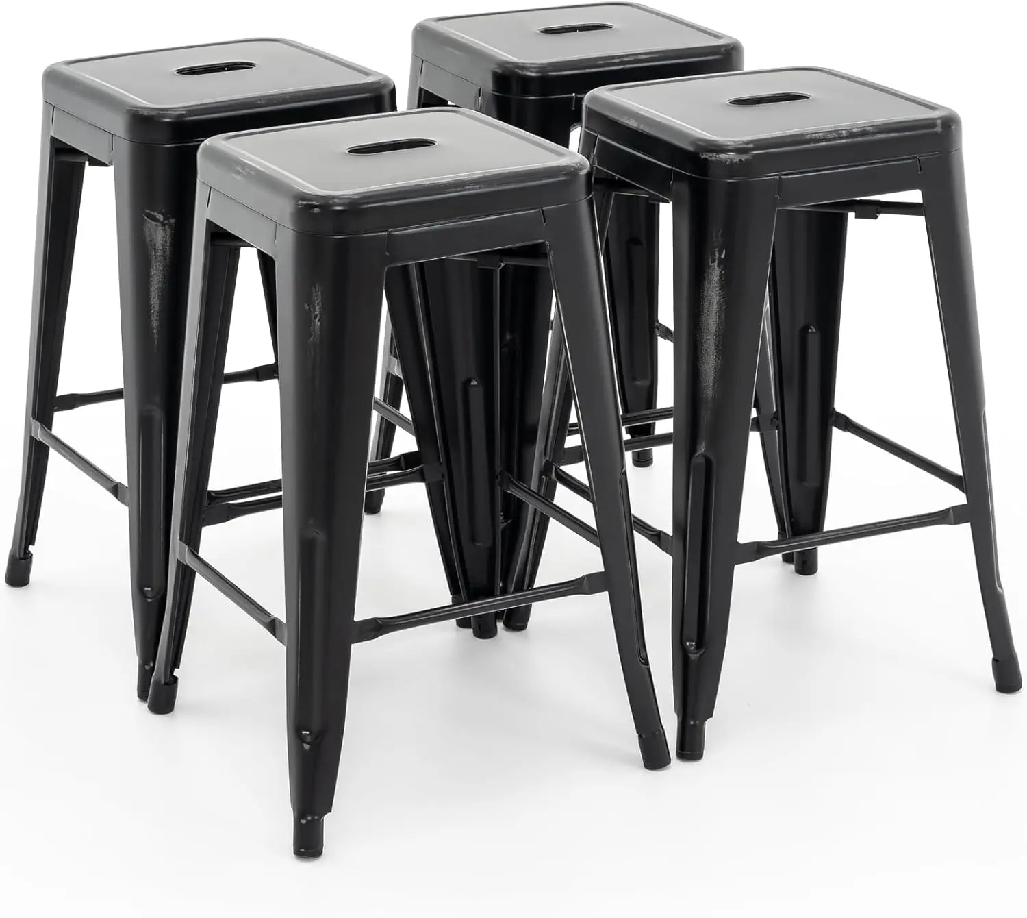 24 Inch Metal Bar Stools, Backless Counter Height Barstools, Indoor Outdoor Stackable Stools with Square