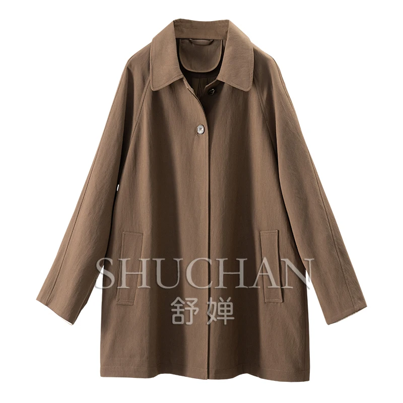 

British Old Money Fengying Early Autumn Commuter Loose Lapel One-hand Long Windbreaker Jacket Women 04F6