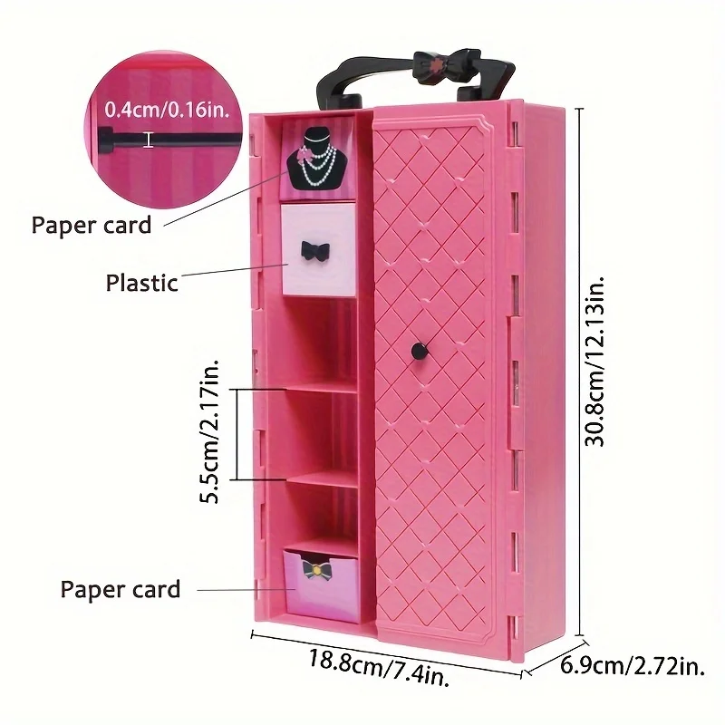 55PCS Wardrobe Set Doll Closet with Fashion Accessories Clothes Dress Hanger Bags Shoes for 30cm Barbie Doll Christmas Gift