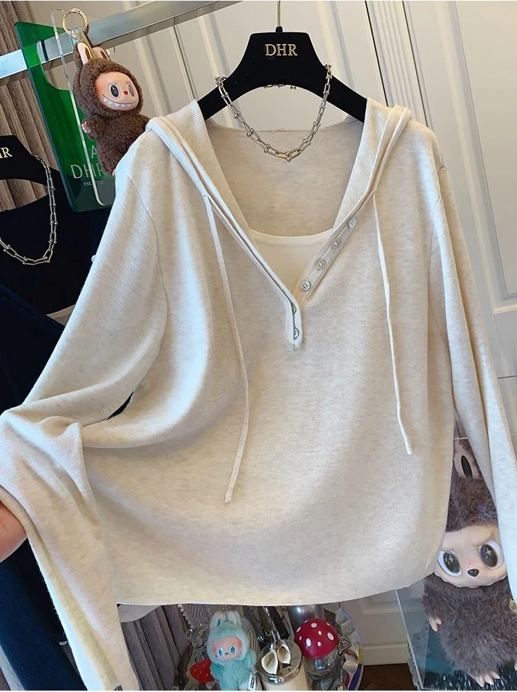 

plus Size American Sle Knitted Hat Women's Loose Base irt Trendy Spring New Arrival Breathable Long Sve Pure Color