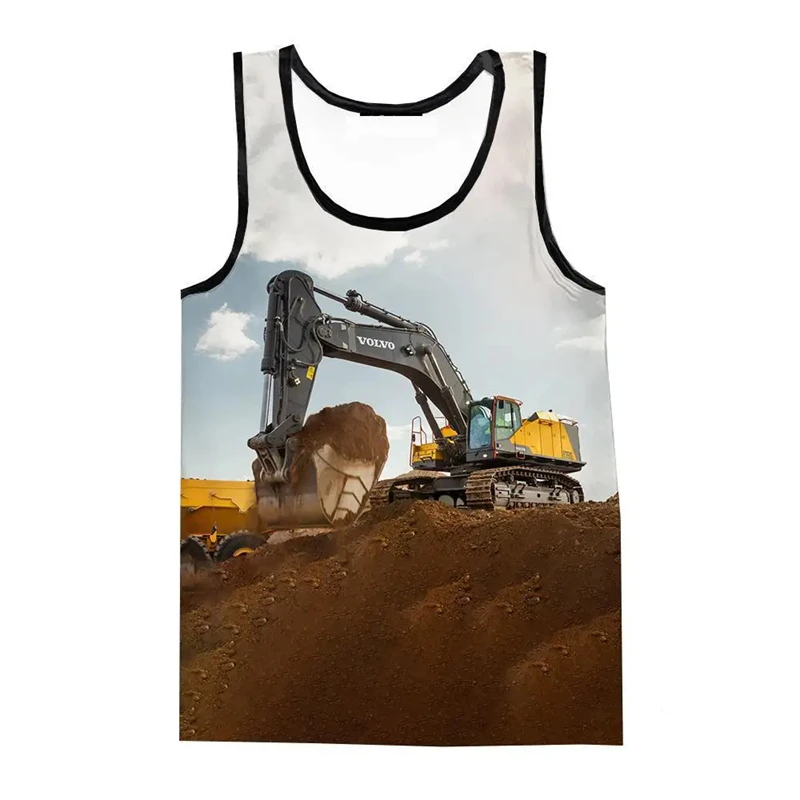 New Summer Adult Men's And Children's Tractor Excavator Tank Top Sleeveless T-shirt 3d Printed Harajuku Beach Style Thin Clothes