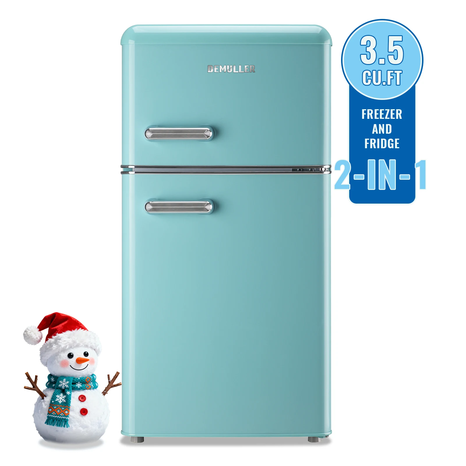 DEMULLER 3.5 Cu.ft Mini Fridge with Double Door Small Refrigerator Drinks Holder Apartment Size