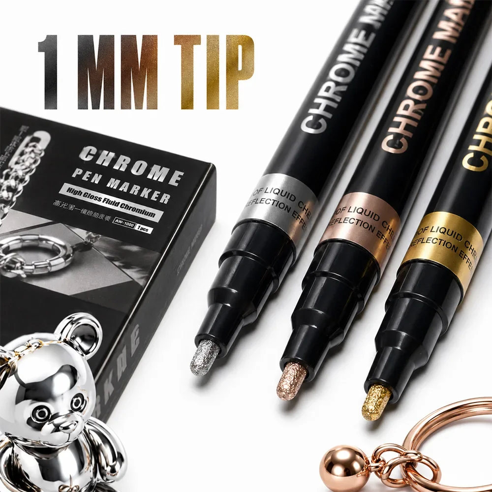 1 Pcs Chrome Mirror Marker 1MM Model Painting Artwork DIY Crafts Glass Metal Waterproof Quick-Drying Coloring Pen Art Supplies