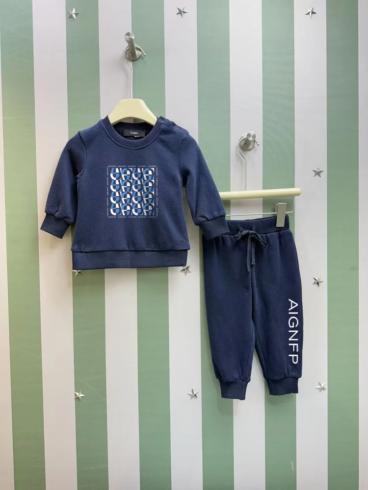 fashion Newborn clothes winter Sweater set Geometric letter print pullover casual tapered pants Baby Boys sweatshirt Outfit Fall