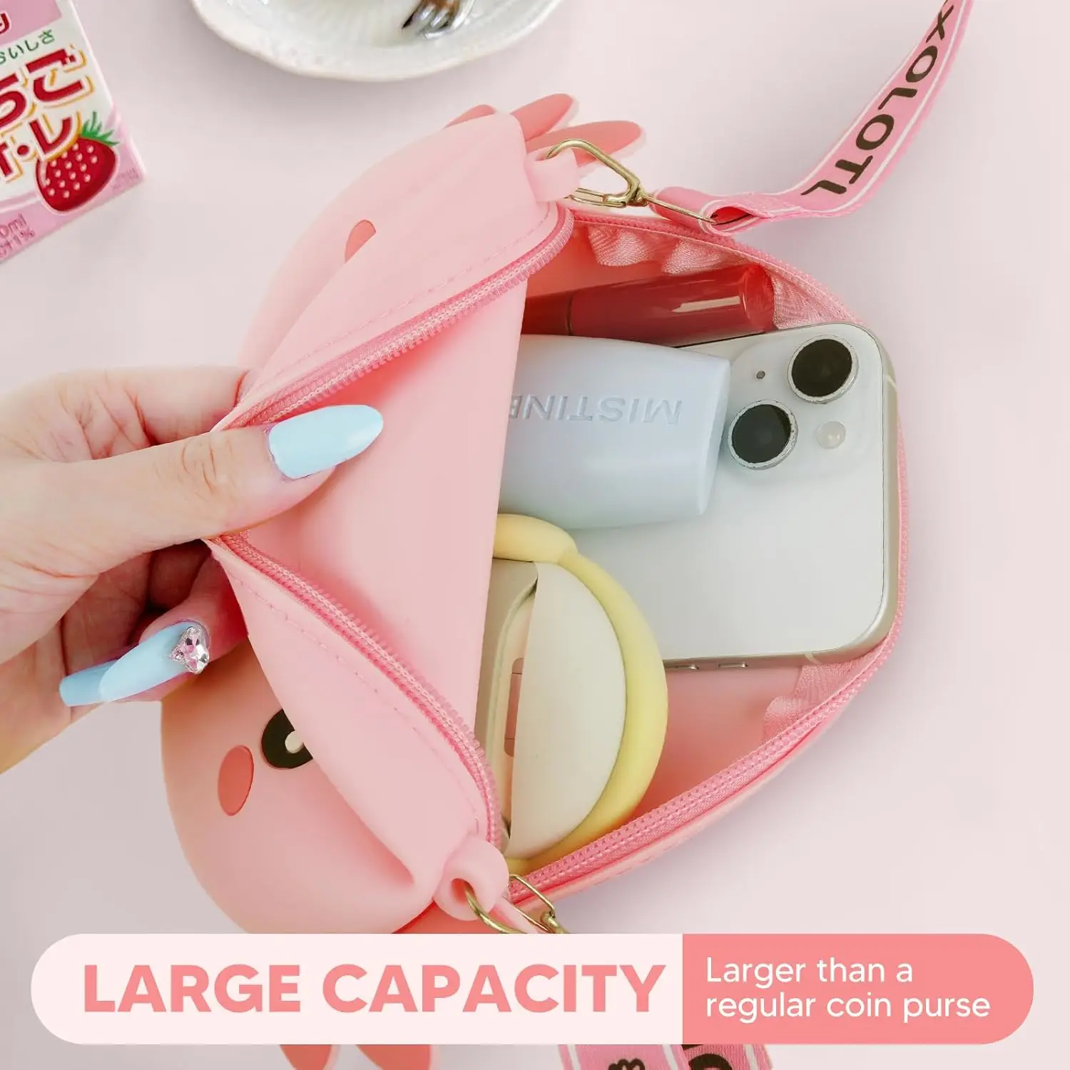 Axolotl Umhängetasche mit verstellbarem Schultergurt, niedliche Axolotl-Geschenke, Mädchen-Geldbörse, große Anime-Handtasche mit Reißverschluss – Detail 3