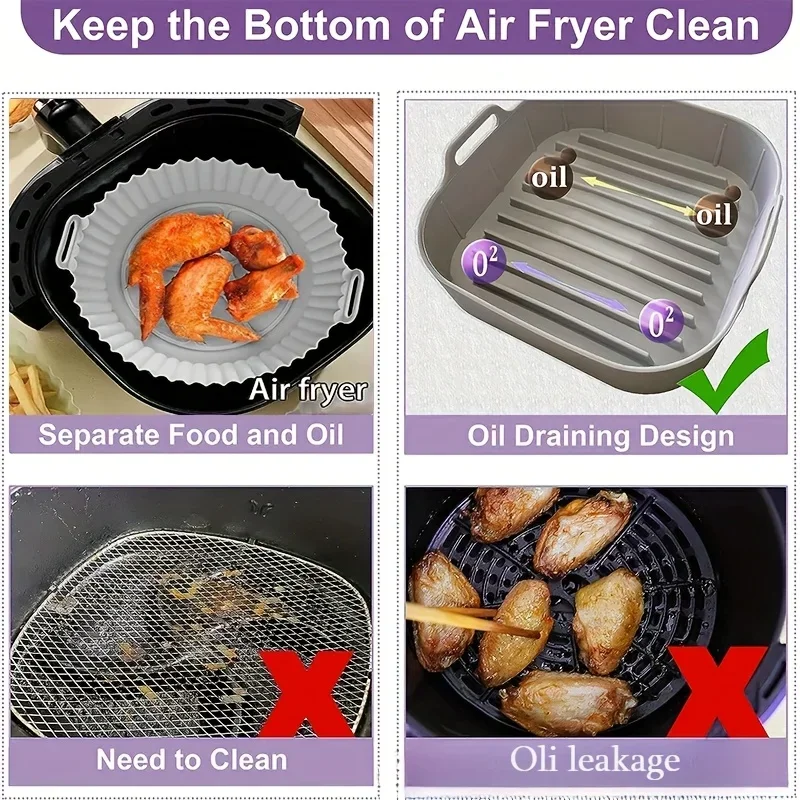 1PC Reusable Airfryer Pan Liner Accessories Silicone Air Fryers Oven Baking Tray Pizza Fried Chicken Airfryer Silicone Basket