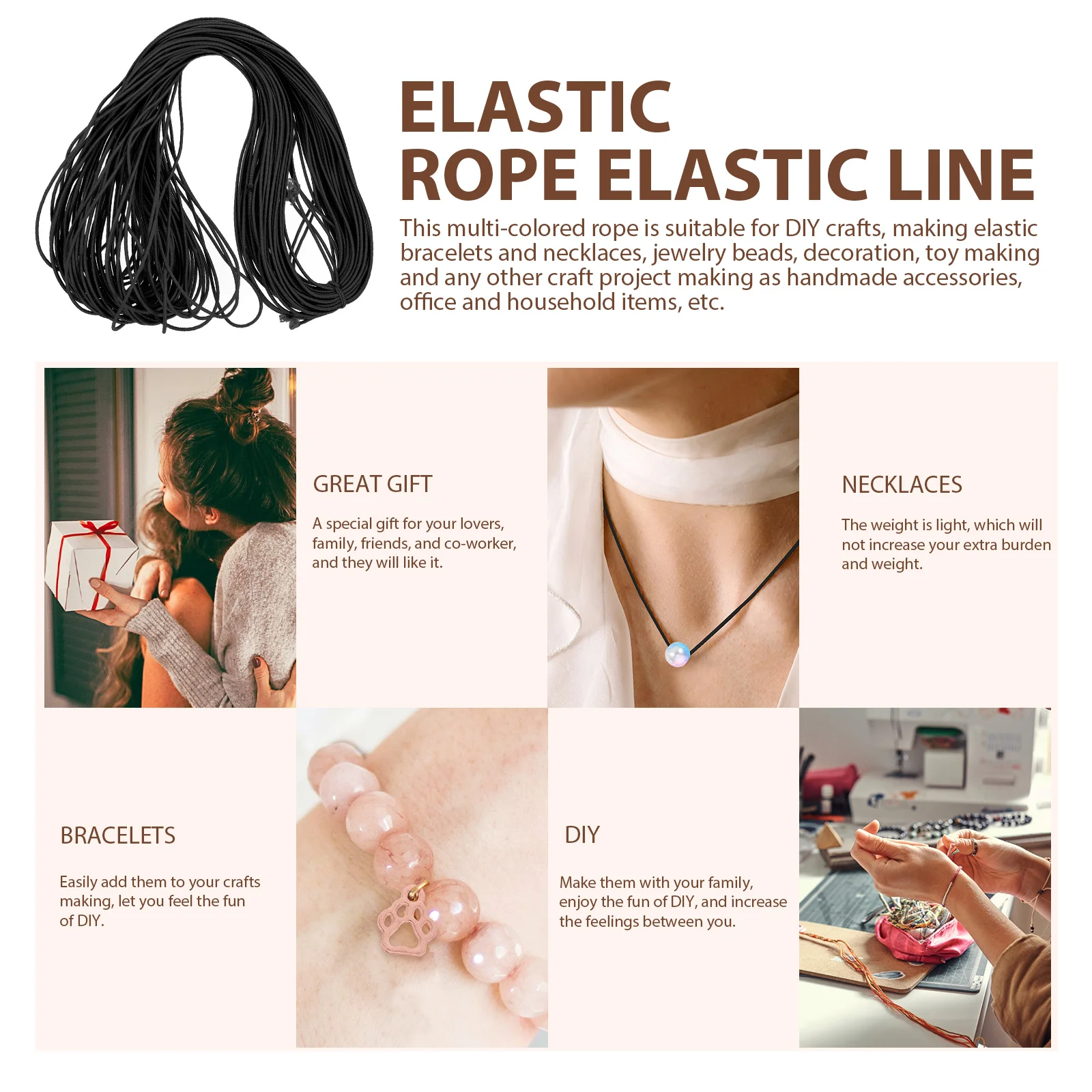 

Elastic Rope Stretchy Cord for Bracelet Necklace DIY Accessories Bead Weaving Jewelry Craft Projects Long Enough Quilting Sewing