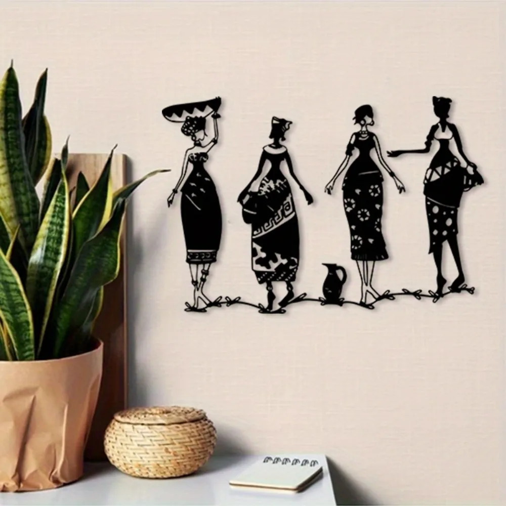 CIFbuy African Women Metal Wall Art Vintage Tribal Silhouette Powder-Coated Iron Mural Ethnic Decor Bedroom Living Room Sign