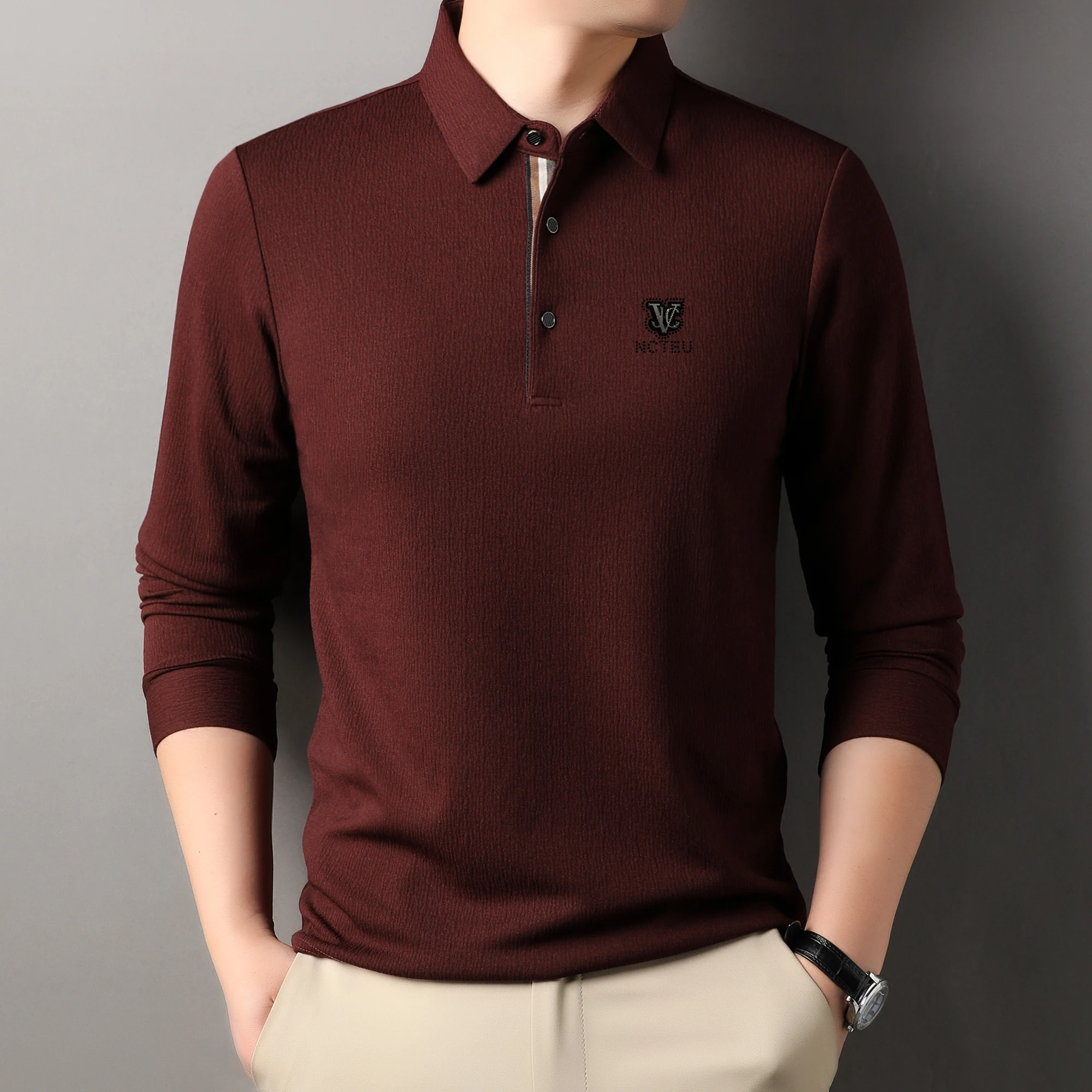 

Men's Long Sleeved T-shirt for Spring and Autumn 2025, New Style with Polo Collar As The Base and Thin Autumn Top
