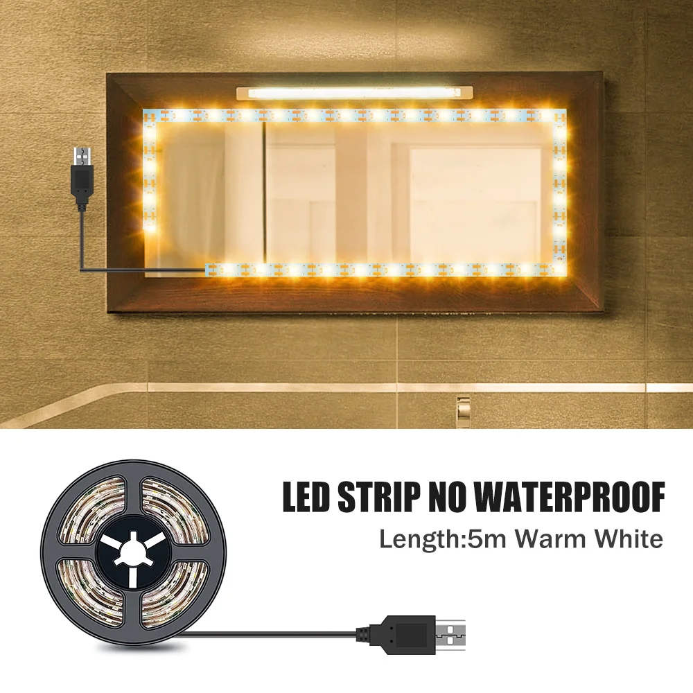 DC5V LED Make-upspiegel Lichtstrip USB Kaptafellamp LED Tape Kamerdecoratie Slaapkamer Vanity Lights 0.5M 1M 2M 3M 4M 5M
