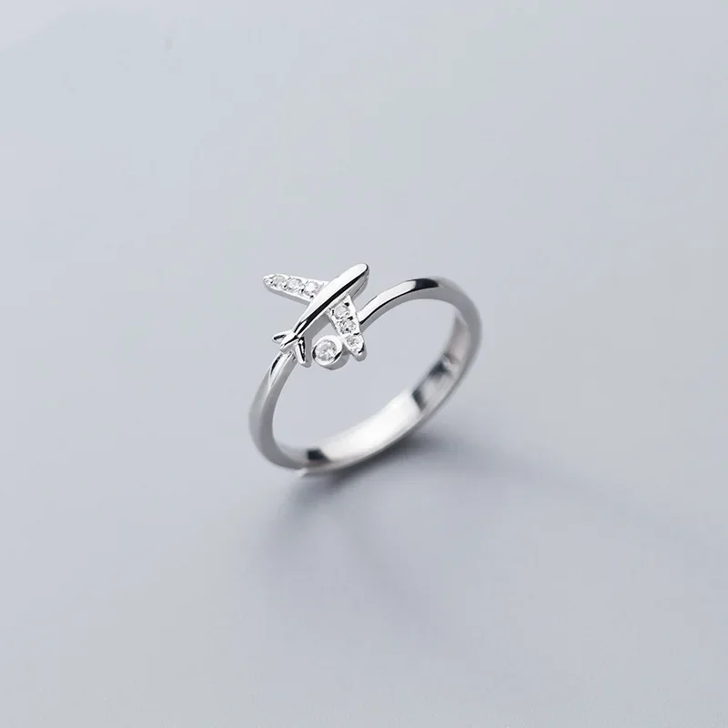 New Zircon Airplane Adjustable Open Finger Rings for Women Girl Korean Charming Fashion Silver Gold Color Jewelry Gift