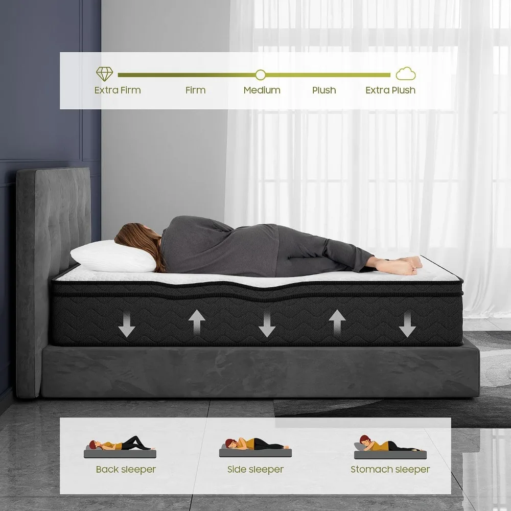 مرتبة كوين، مرتبة مقاس 10 بوصة مقاس كوين، مرتبة هجينة في صندوق، رغوة الذاكرة ودعم ثابت متوسط، Oeko-TEX & CertiPUR-US