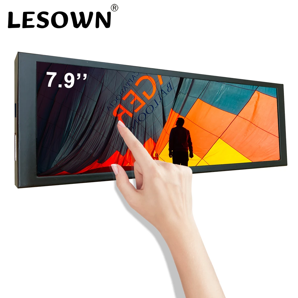 LESOWN 7.9 inch Small Stretch Bar Monitor HDMI Touch mini Wide Strip Long 400x1280 IPS Aida64 LCD Sub Screen Display for PC Case