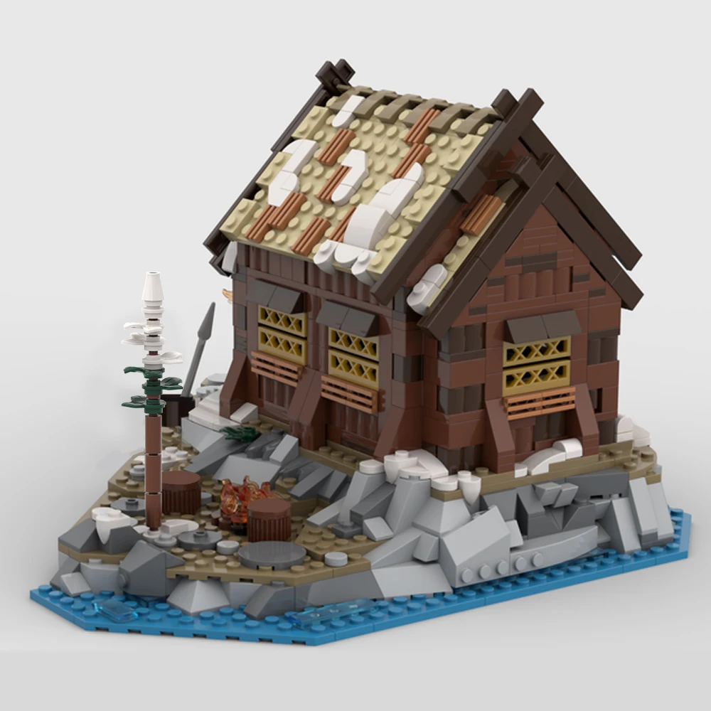 MOC Vikingeds Village Vikings Longship Building Blocks Model Średniowieczne Vikings Houses Bricks DIY Zmontowana zabawka dla dzieci Prezent