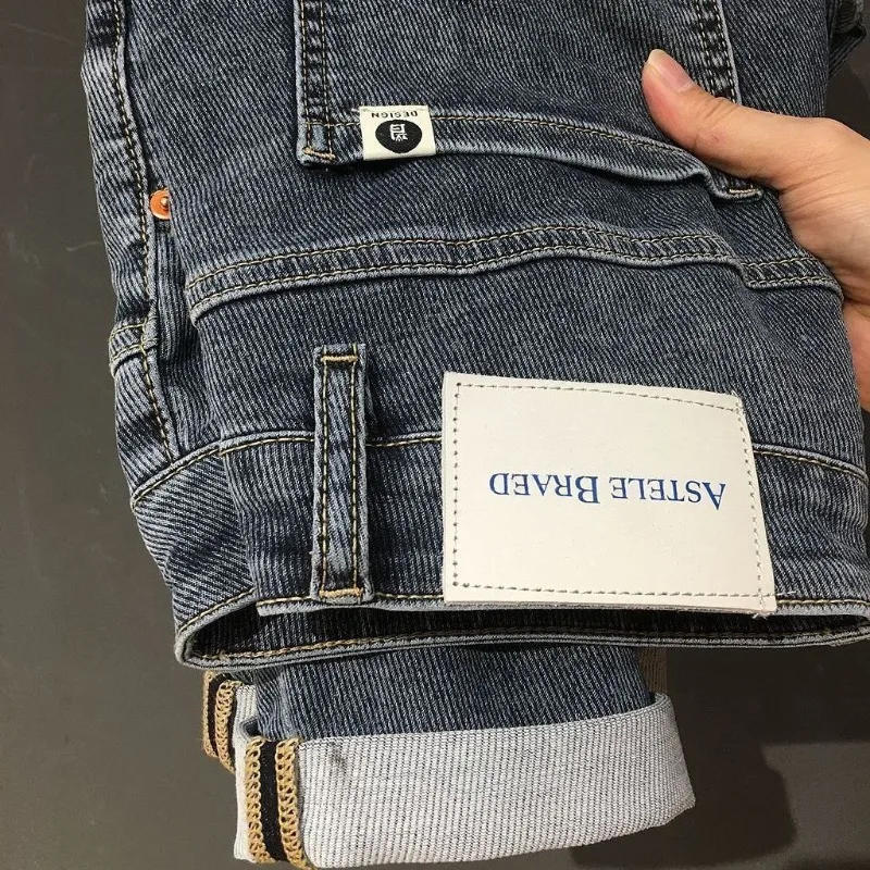 جينز أزرق رمادي عالي الجودة للرجال بنطال مرن كوري عالي الجودة ماركة كورية ضيقة للرجال ملابس مصممة لصديقها #2
