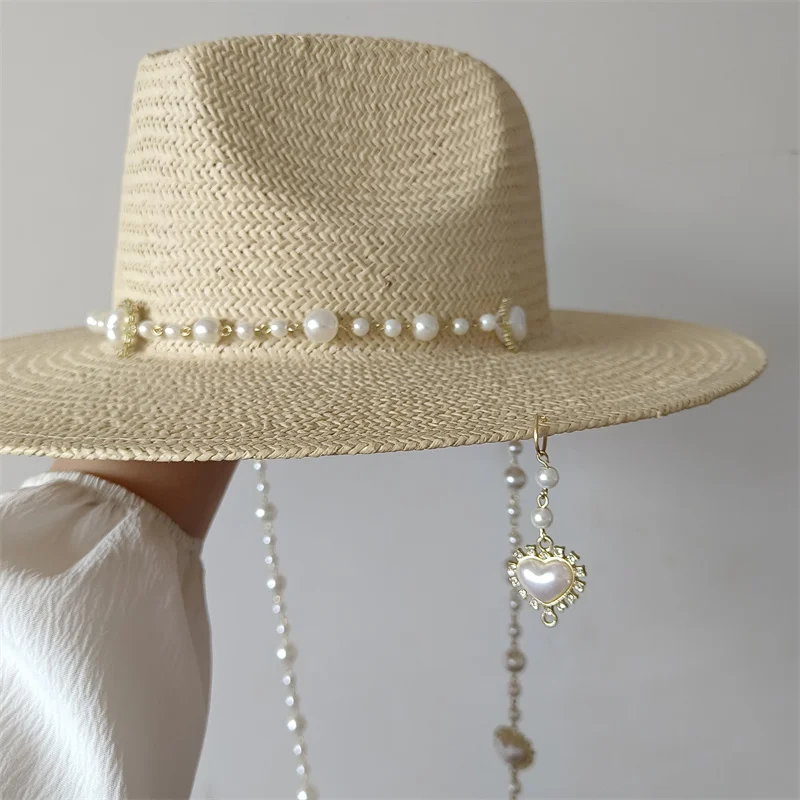 LOVE chain straw hat high-end men and women summer outdoor vacation beach sun hat Panama straw hat