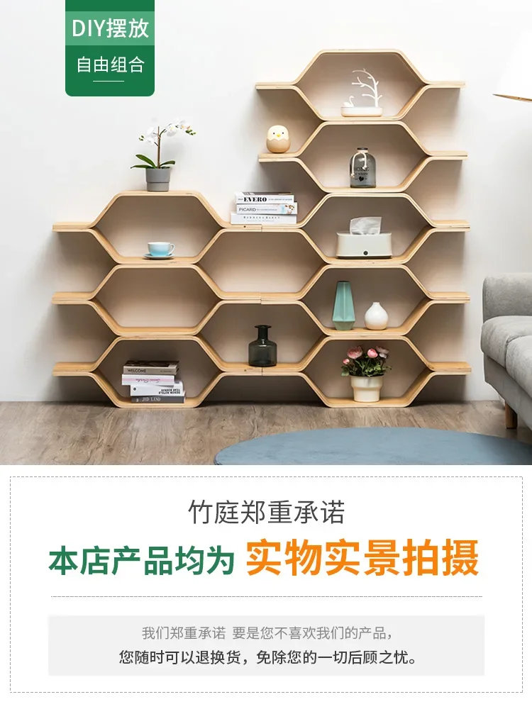 Bamboo court baffle shelf solid wood  wall shelf wall partition shelf decorative laminate living room bookshelf  book storage