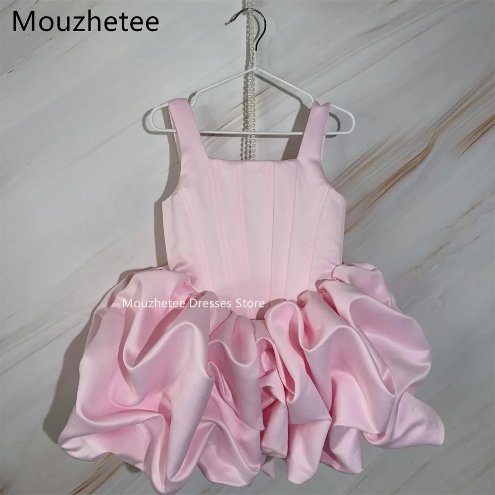 

Mouzhetee A-Line Bow Spaghetti Strap Pink Birthday Dresses Wedding Party Dress for Kids Flowers Girls Prom Gowns Customized 2026