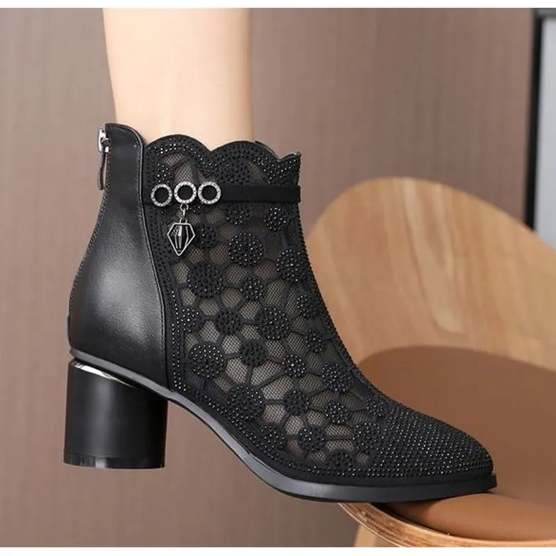 Europea Style Women Mesh Boots Sexy Hollow Out Sandals Shoes Fashion Summer Heels Pointed Toe Fashion Comfort Casual Plus Siz 42