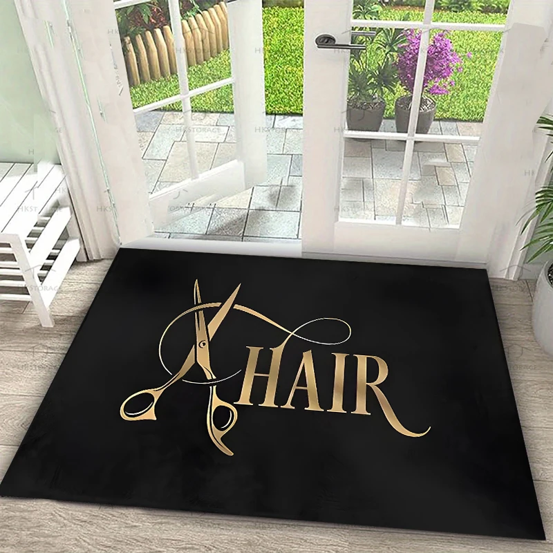 Tapis de bienvenue pour salon de coiffure, tapis de sol avec logo de salon de coiffure, paillassons imprimés graphiques pour salle de bain, cuisine, entrée, décoration intérieure