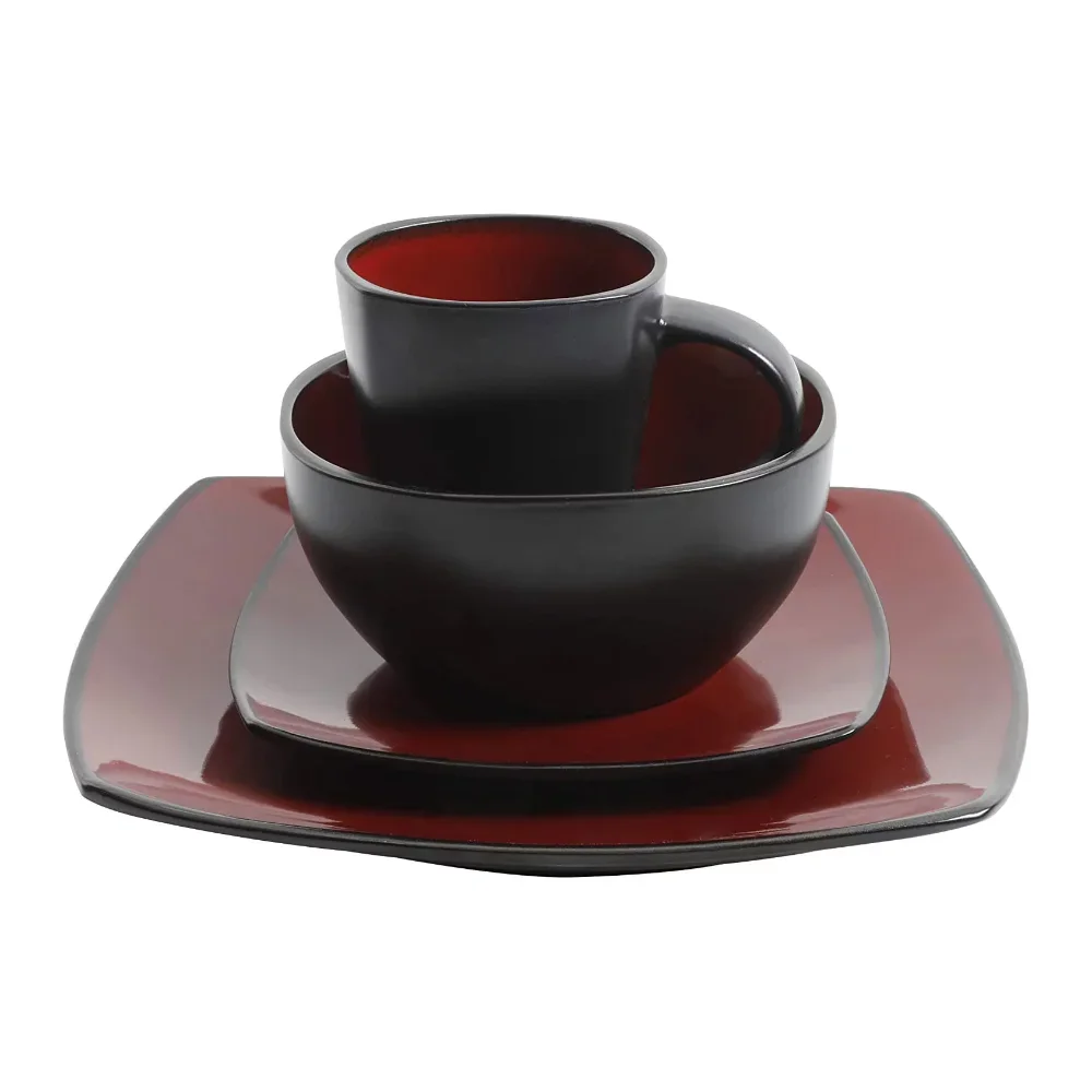 Soho Lounge Square 16-Piece Dinnerware Set - Red Dinner Set  Dish Set  Dinner Set  Plate Sets