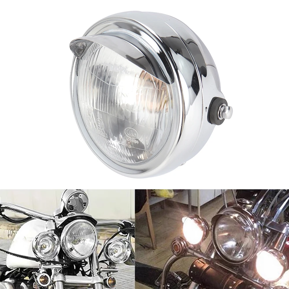 Chrome Motorcycle Retro Front Headlight Metal 6.5 inch 35W Halogen Head Lamp For Harley Cafe Racer Honda CG125 GN125