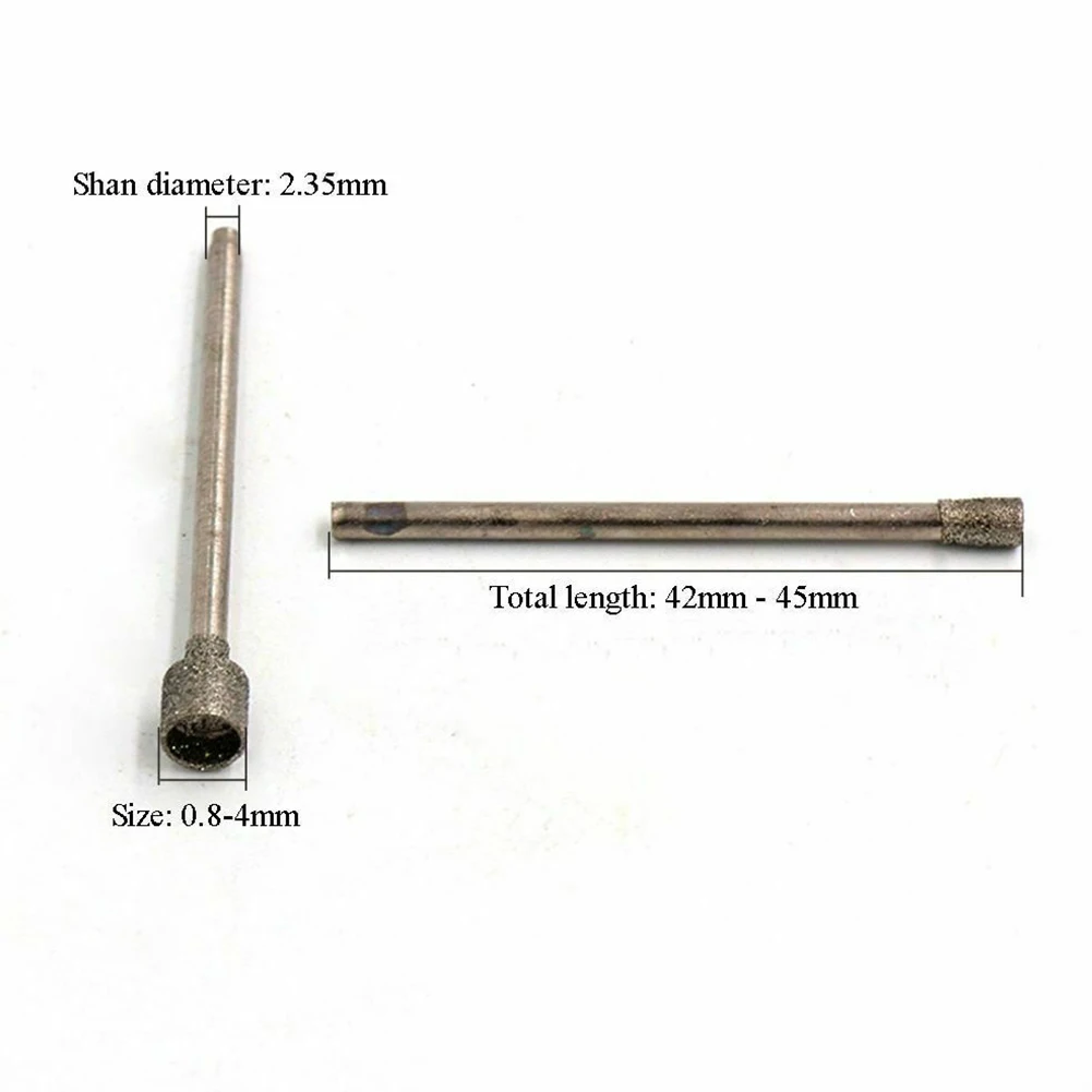 10 pz 0.8-4mm Rotary Diamond Burr Core Drill Bit incisione 2.35mm gambo per piastrelle di vetro rettifica testa cava utensili elettrici rotanti