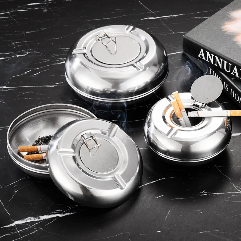 Steel Ashtray with Lid - Detachable Outdoor Cigarettes Tray Holder for Home Bedroom Office Decorative Gift