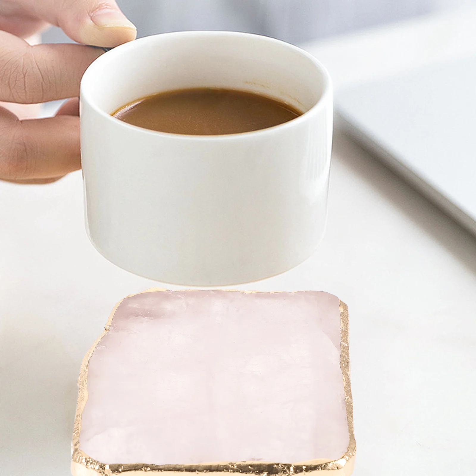 

Pink Natural Crystal Coaster Delicate Decorative Cup Mat Golden Edge Table Cup Placemats Crystal Coaster Decor Home