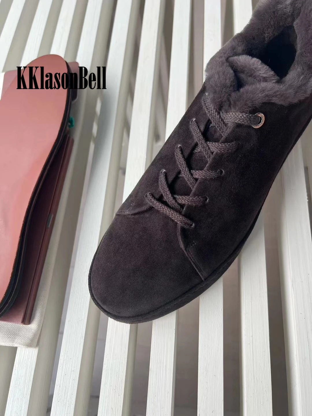 11.13 KKlasonBell fodera in lana scarpe vulcanizzate tenere al caldo comode scarpe Casual stringate in pelle scamosciata di mucca da uomo