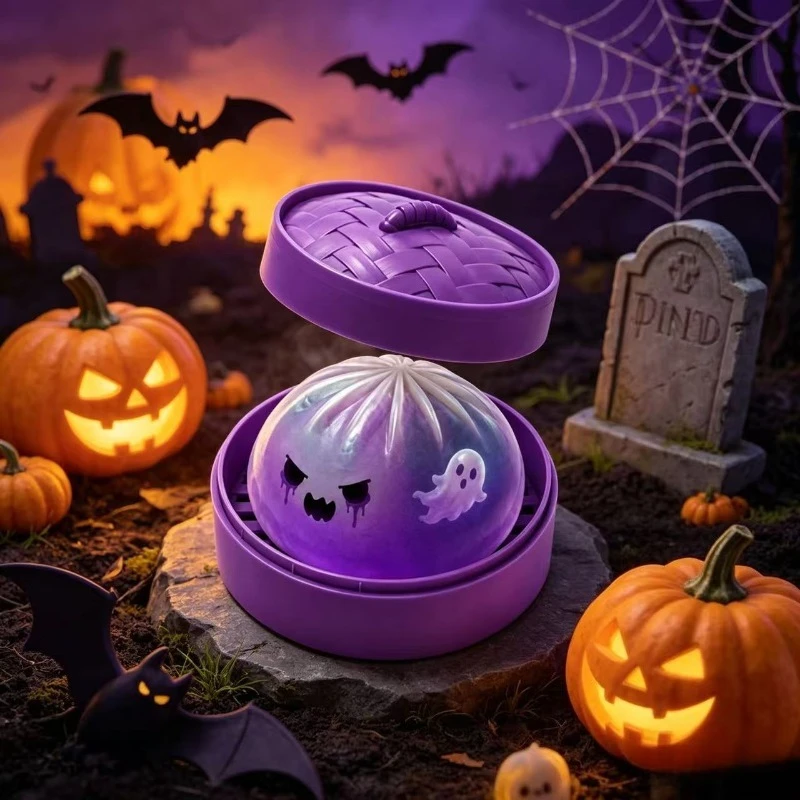 Halloween Glitter Dumpling Ghost Dumpling Squishy with Box Dumplings Sensory Squeeze Toy for Stress Relief Halloween Gift New