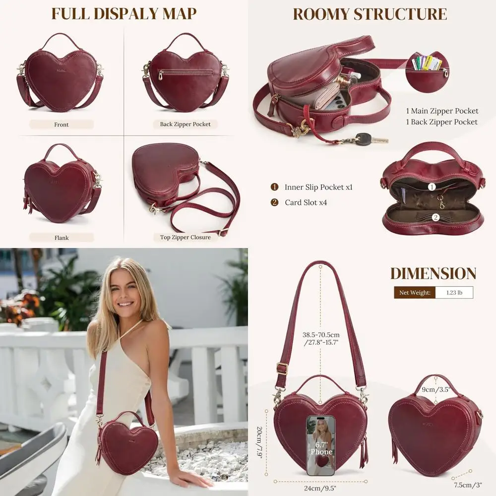 

Women's Fashion Crossbody Bags: Small Designer Heart-Shaped Purse with Adjustable Strap