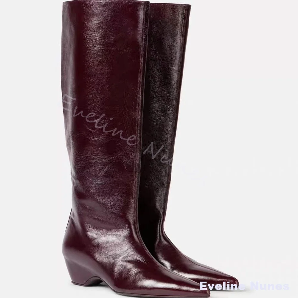 

Sexy Slimming Knee-high Boots Women Claret Pointed Toe Strange Style Slip On Solid Long Boots New Fashion Plus Size Women's Boot