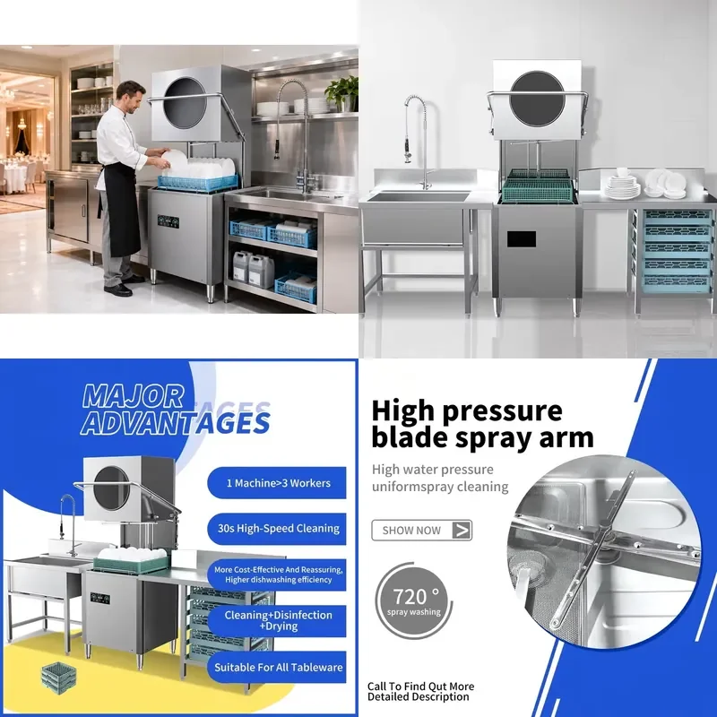 Commercial Hood Type Dishwasher Smart Automatic Electric Dish Washing Machine for Hotel Restaurant Kitchen Heavy Duty Cleaner