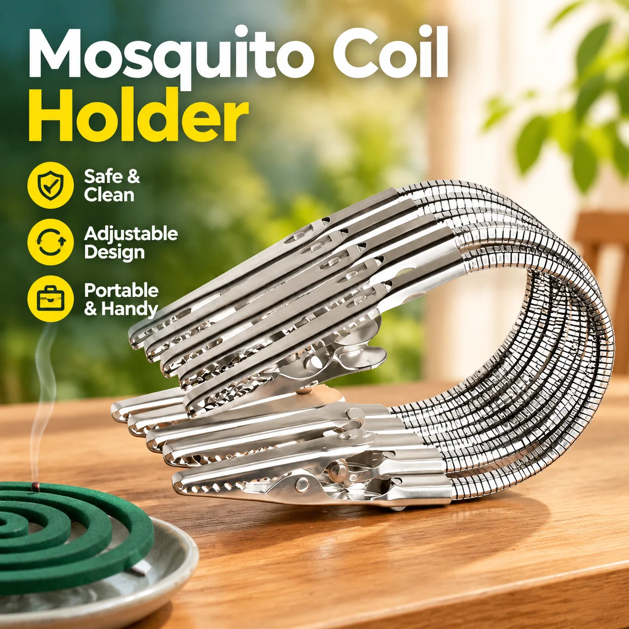 Double Headed Alligator Clip Mosquito Coil Holder Portable Adjustable Vertical Incense Stand Desktop