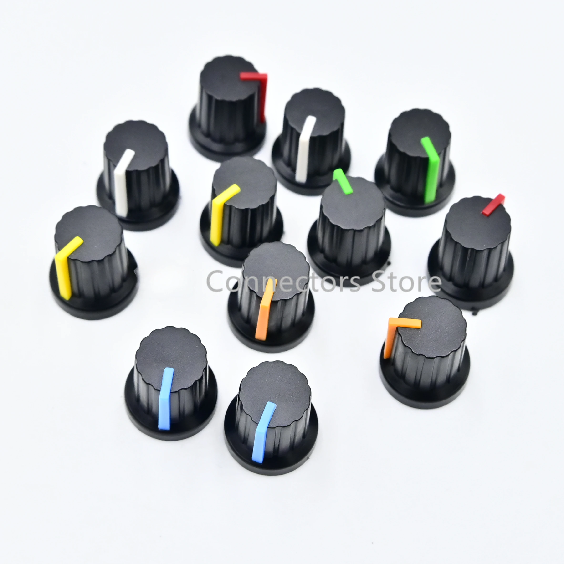 10Pcs WH148 6mm Shaft Hole Dia Plastic Threaded Knurled Potentiometer Knobs Caps