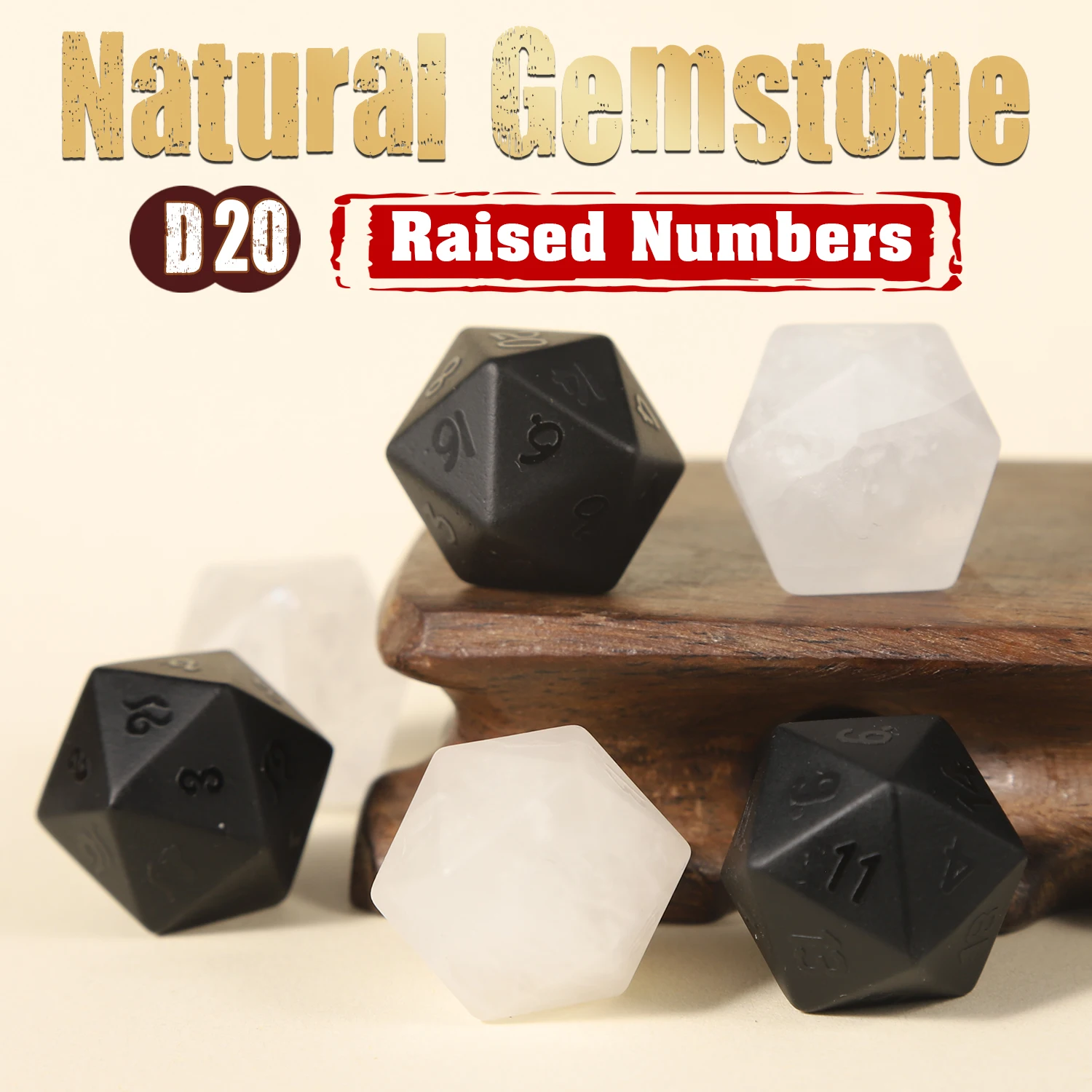 

D20 Многогранные игральные кости Натуральный кристалл Кварц Обсидиан Драгоценный камень Матовые матовые кости с приподнятыми номерами DND RPG Игра Dungeons and Dragons