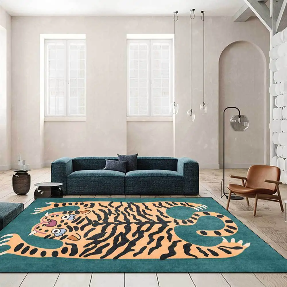 Cute cartoon imitation tiger skin crystal velvet carpet living room bedroom floor mat bathroom toilet kitchen absorbent foot rug