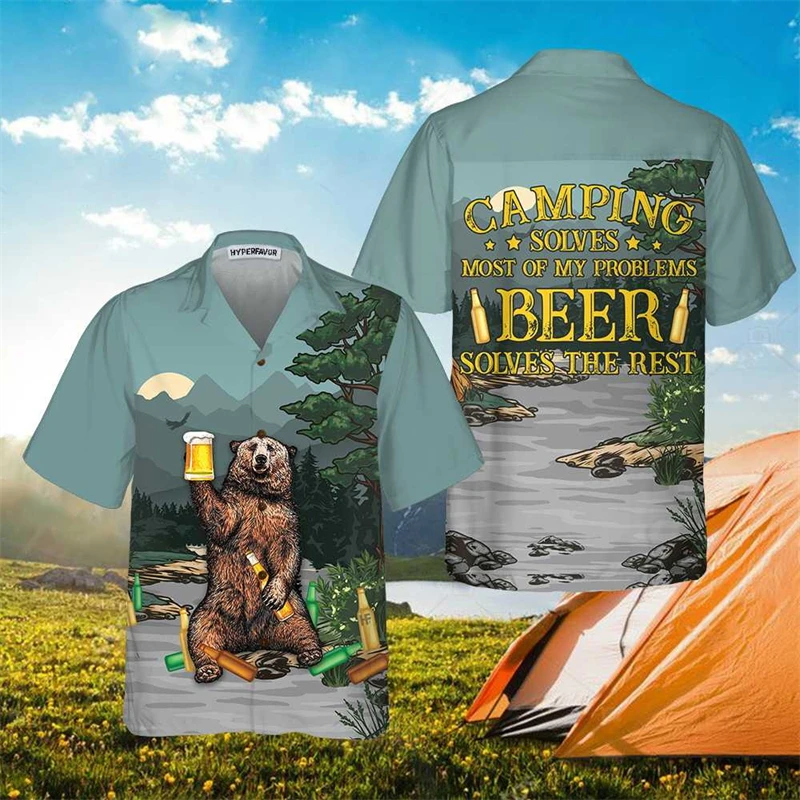 

2025 Summer Loose Breathable 3d Print Camping Trendy Fashion Hawaiian Shirts Beach Party Tops Short Sleeves Vacation Mens Shirts