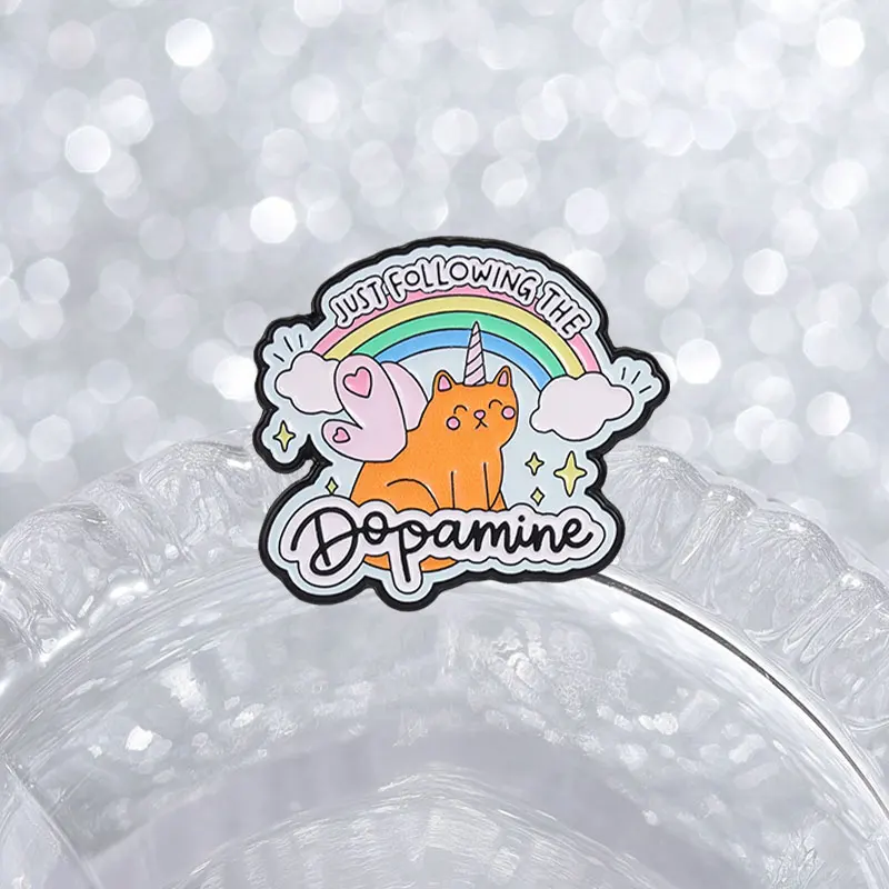 Just Following The Dopamine Emaille-Abzeichen Einhorn-Katze mit Regenbogen und Wolken Legierungs-Pin-Brosche Schmuckgeschenke für Freunde – Detail 6