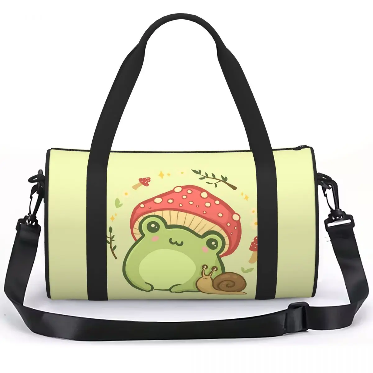 Cute Kawaii Frog With Toadstool Mushroom Luggage Bag Large Capacity Duffle Tote Bag Handbags Gym Bags Fitness Bag for Boys Girls