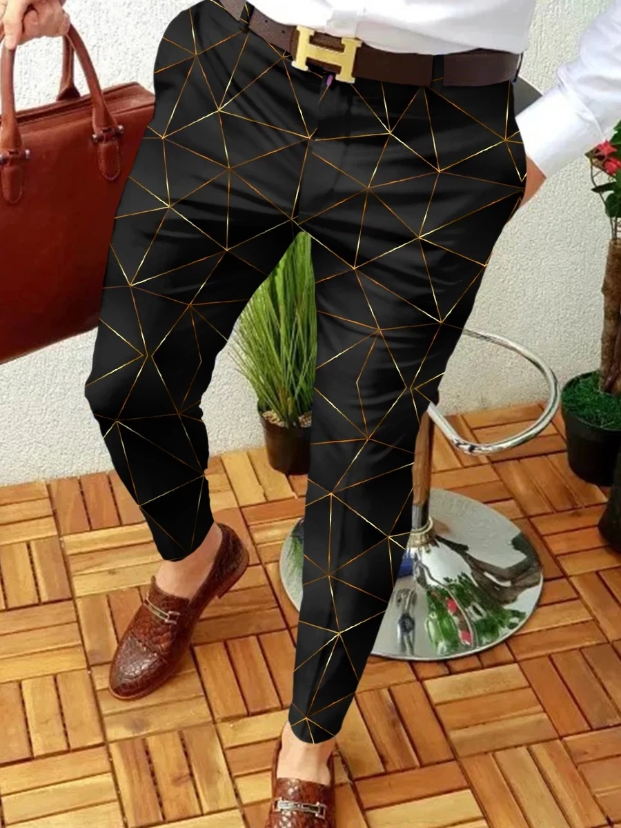 Pantalones informales inteligentes para hombre, pantalón con estampado de lunares, cintura media, traje, novedad de 2023