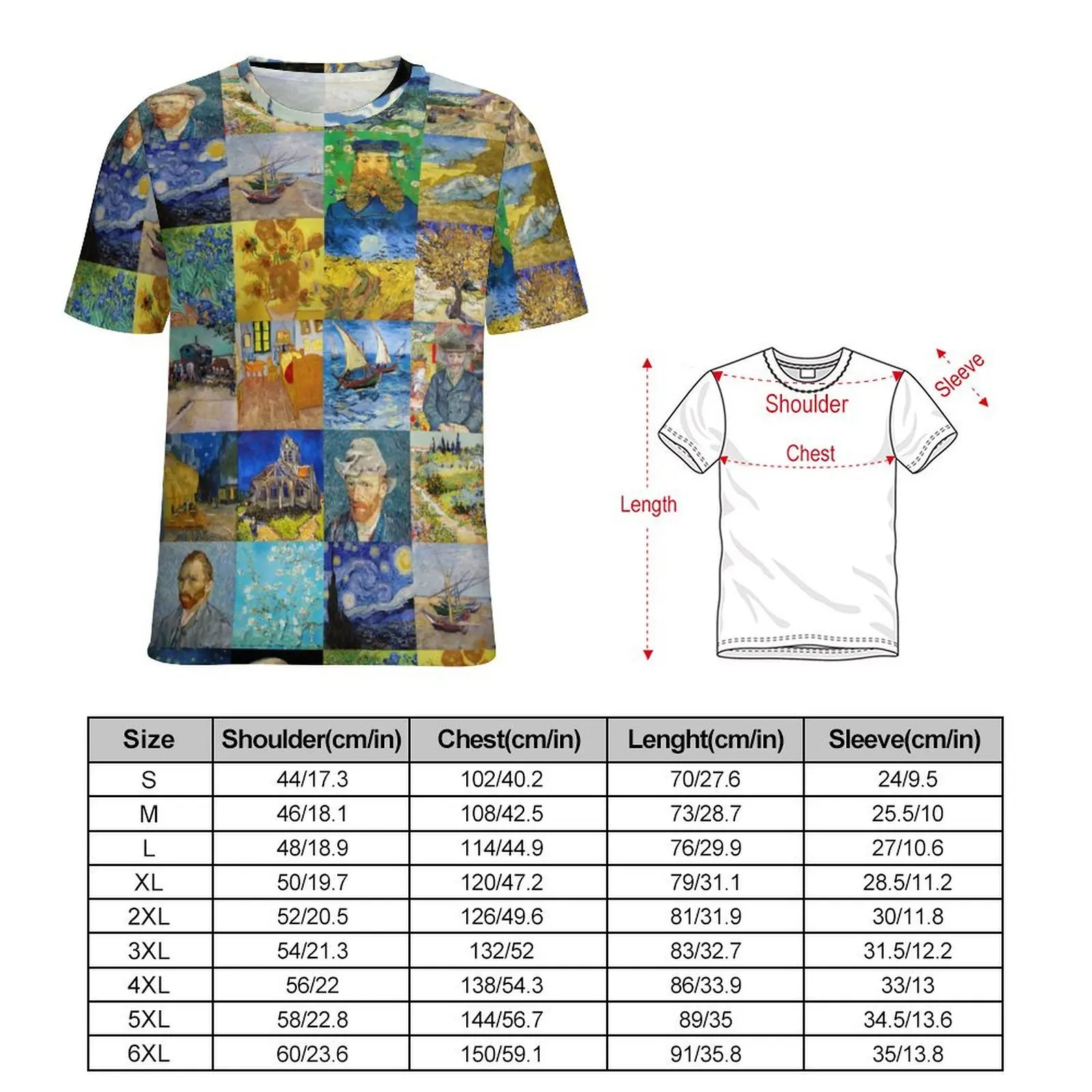 Oversized T Shirt Beach Vincent Van Gogh T-Shirts Patchwork Print Y2K Casual O-Neck Tee Shirt Men Cool Custom Top Tees