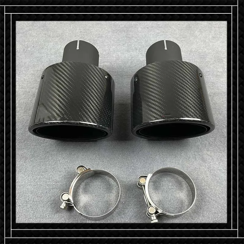 

2 PCS Glossy Black Carbon Fiber Matte Stainless Steel Muffler Tip Car Universal For Akrapovic Exhaust Pipe Oval Shape Nozzles