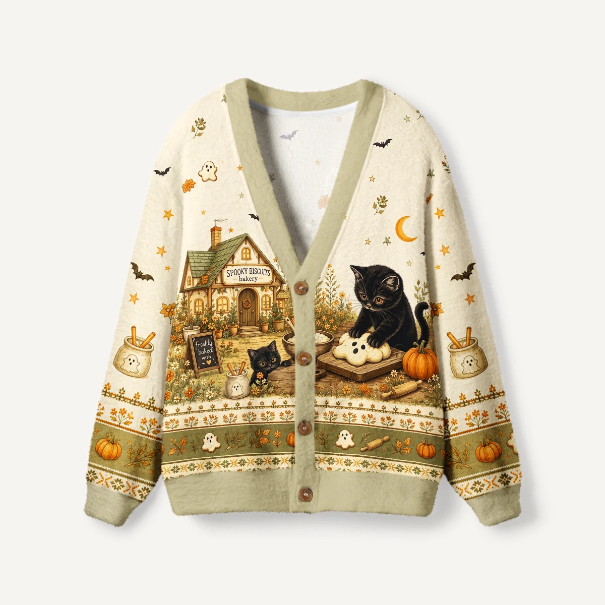 Fairy Tale Mushroom Frog Witch Garden Print Ugly Cardigan Sweater 3D-printed-4