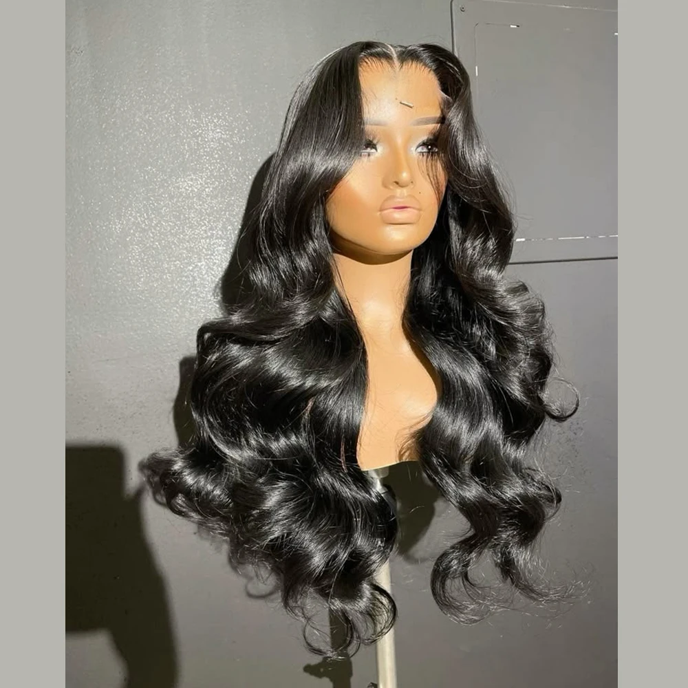 

Natural Black 26Inch Long Body Wave 180Density Glueless Soft 13x4Lace Front Wig For Women Baby Hair Preplucked Daily Wig