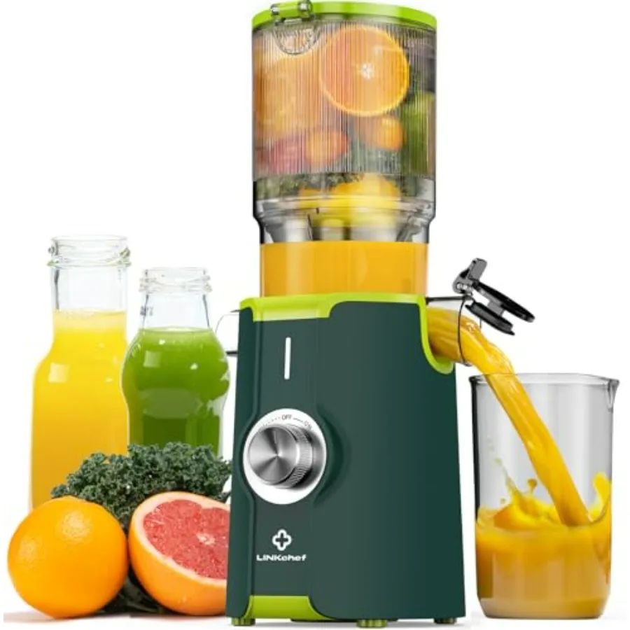 

Соковыжималка холодного отжима с широким загрузочным отверстием 4,35 см, шнековая соковыжималка для овощей и фруктов, без BPA, компактная электрическая соковыжималка медленного отжима