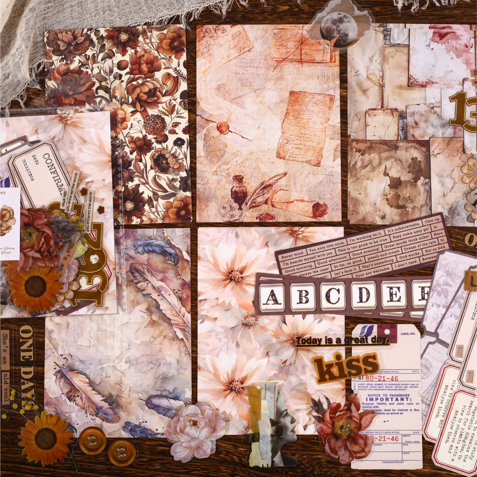 50 pcs Scrapbook Set Stickers and Decorative paper mixture Diy Scrapbooking Diary Album Collage material Craft Supplies