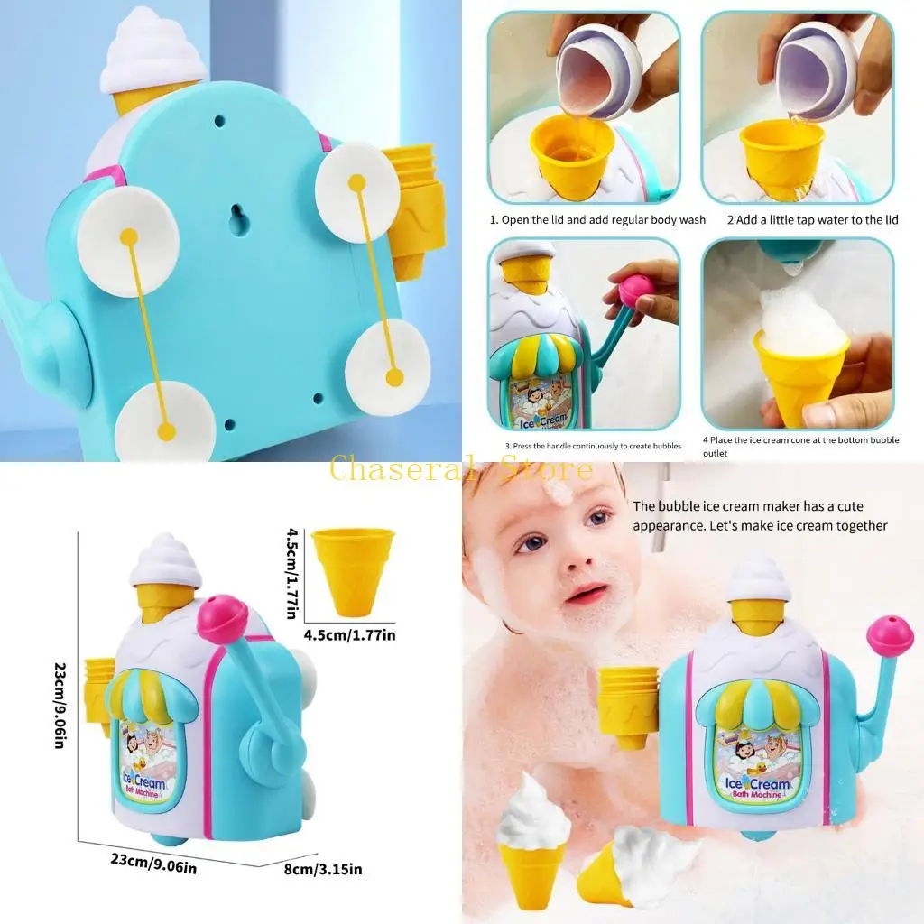 E7CE Ice Cream Maker Bath Bath Toy for Kids Safe Plastic Ducha Play Máquinas Bubble Machines con diseño taza succión para