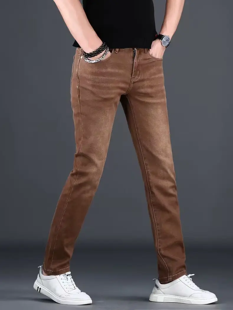 Brand Man Luxury 2026 High-end Jeans New Men's Trendy Brands New Slim-fitting Casual Small Feet Trousers Small Straight Pants